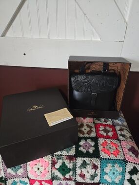 Patricia Nash Black Embossed Leather Small Backpack